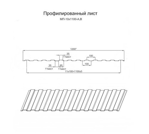 Профилированный лист МП10х1100 Оцинкованный-0.5
